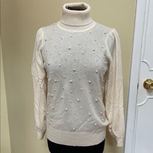 New Charter Club Cream Turtleneck Sweater with Pearl Details size M